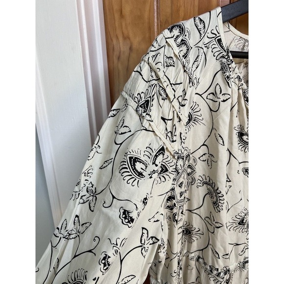 M&S Per Una MIDI Dress Beige Black Tiered Long Sleeve Prairie Cottage US 14 - Picture 4 of 15